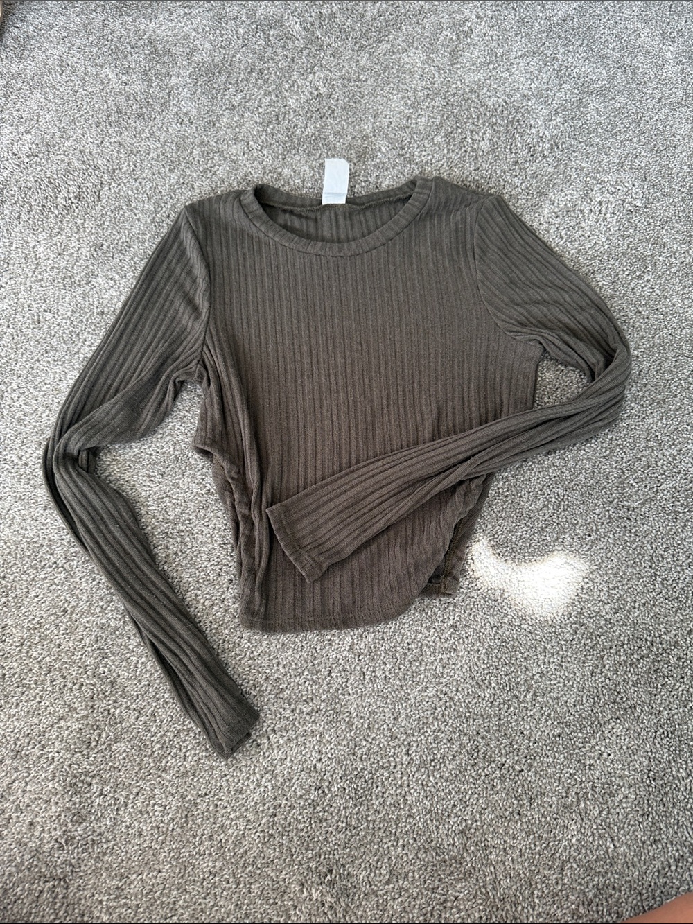 Ribbed Long Sleeve Top - Olive Green
